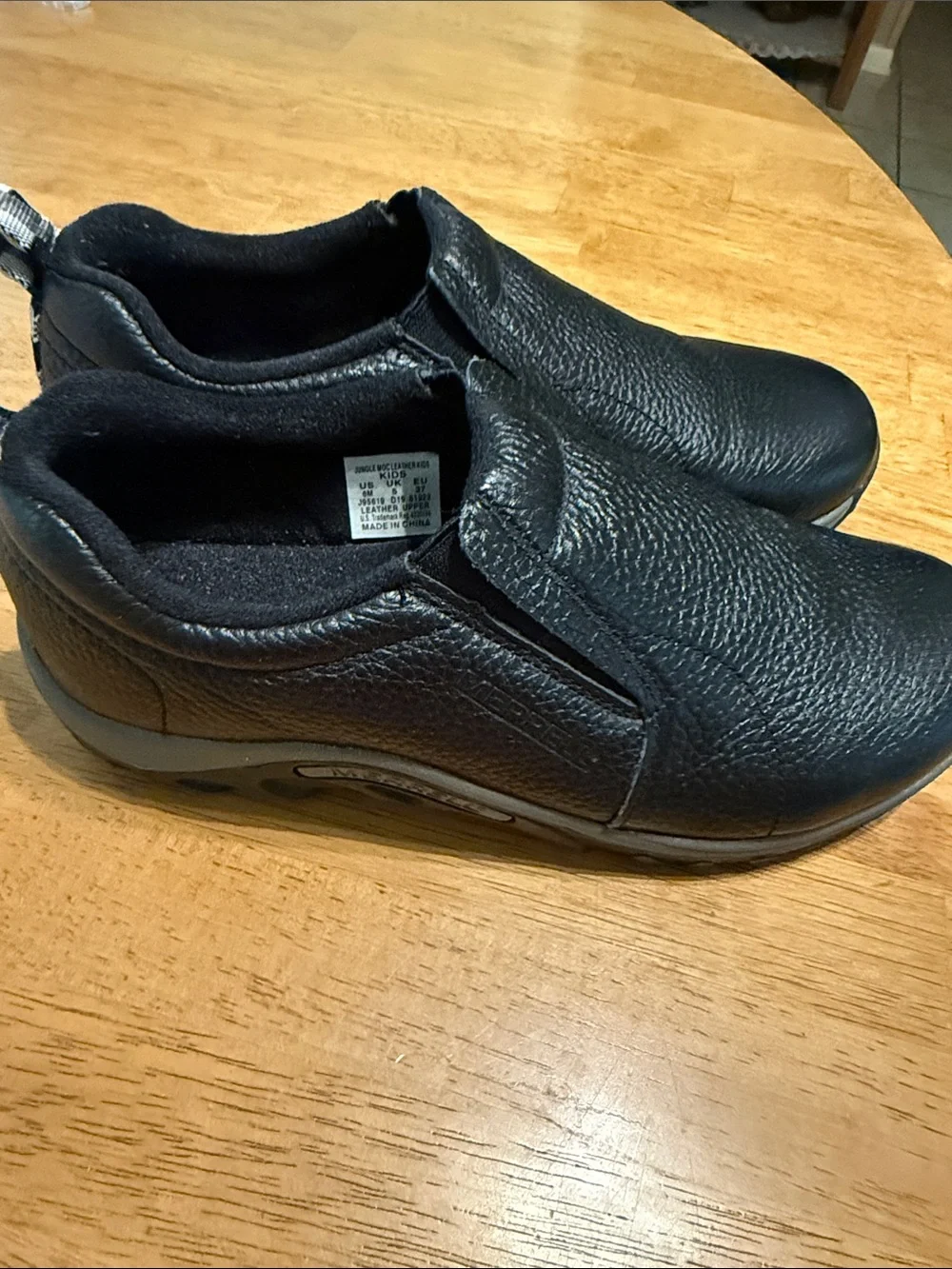 Merrell Black Pebbled Leather Kids Slip-On Loafers